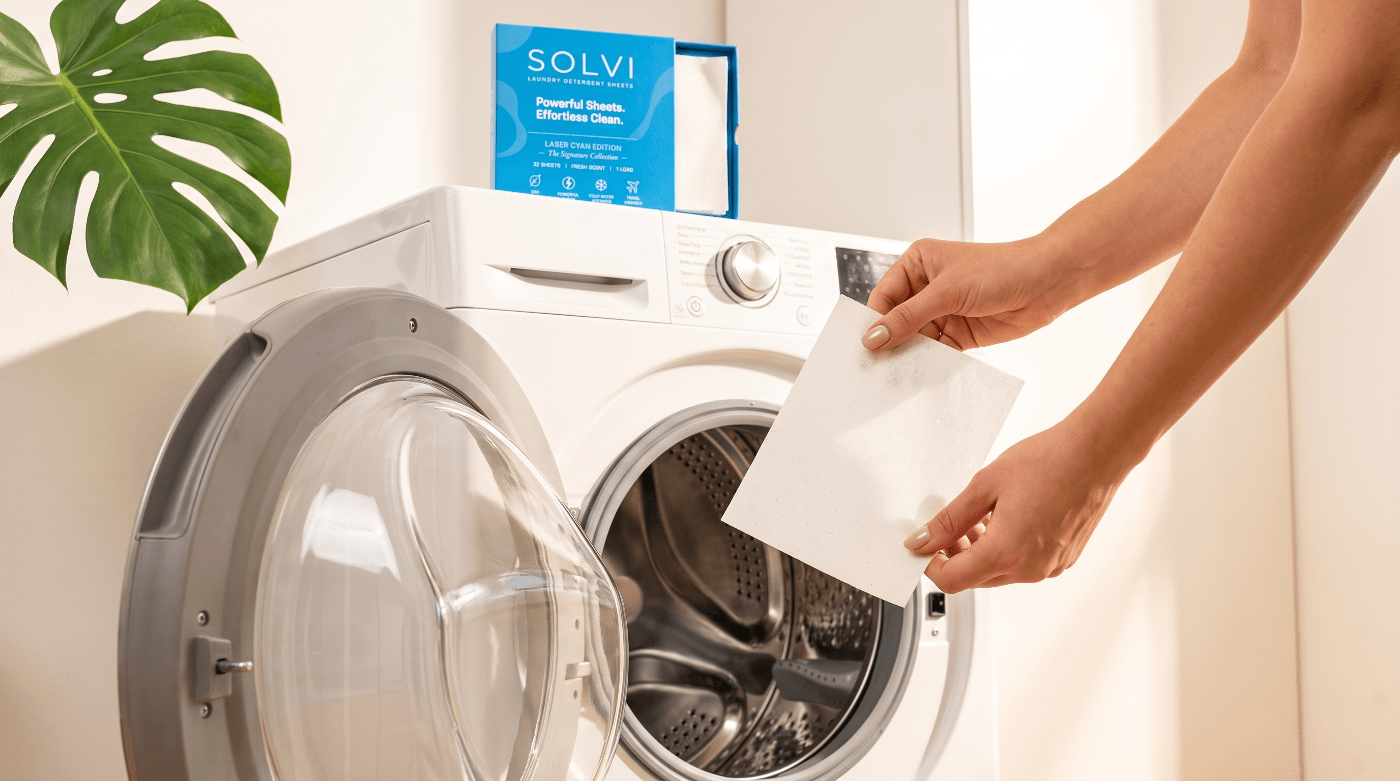 Placing one SOLVI sheet into the empty washer drum